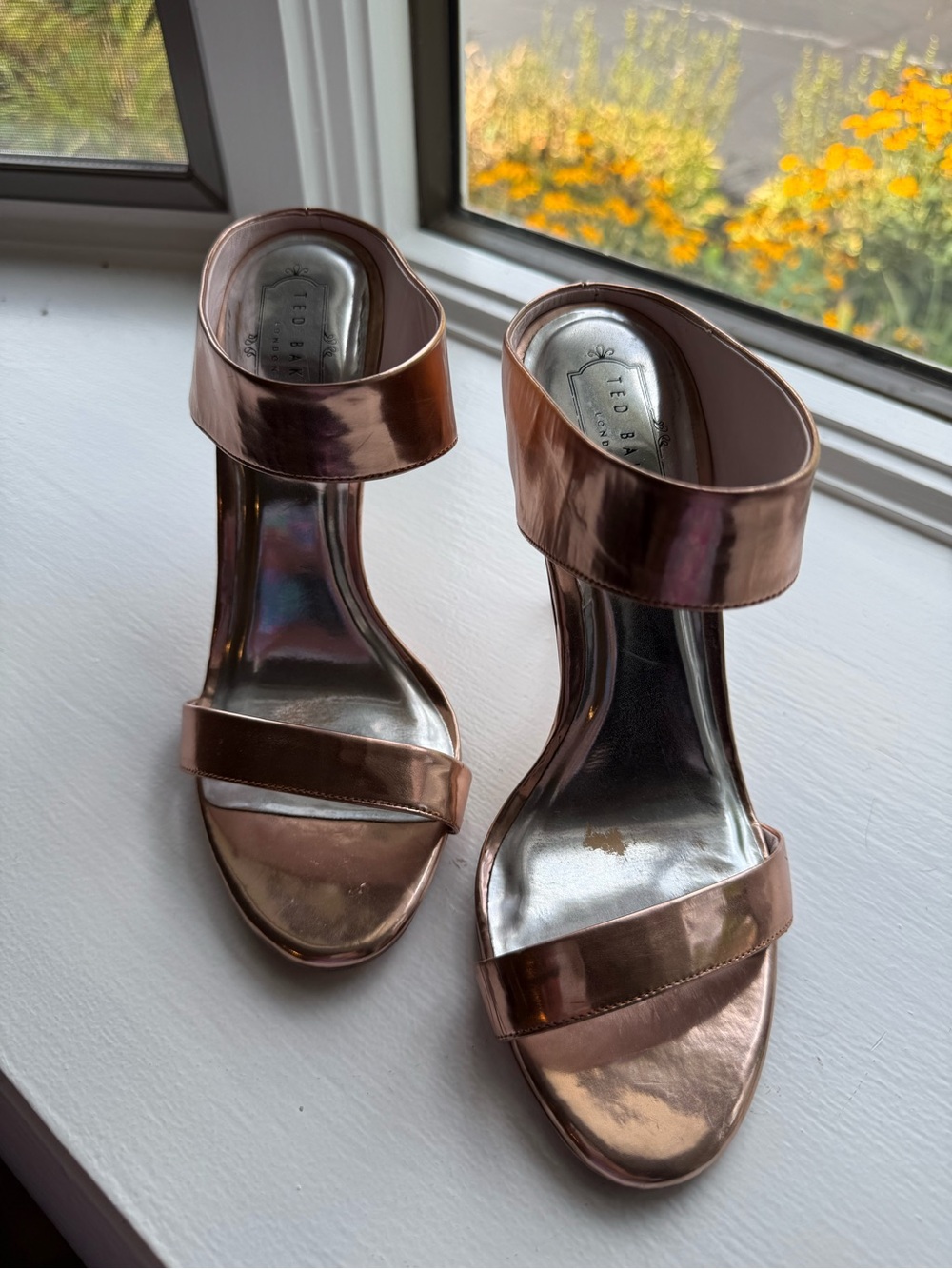 Ted Baker Chablise Rose Gold Metallic Ankle-Strap High Heel Sandal